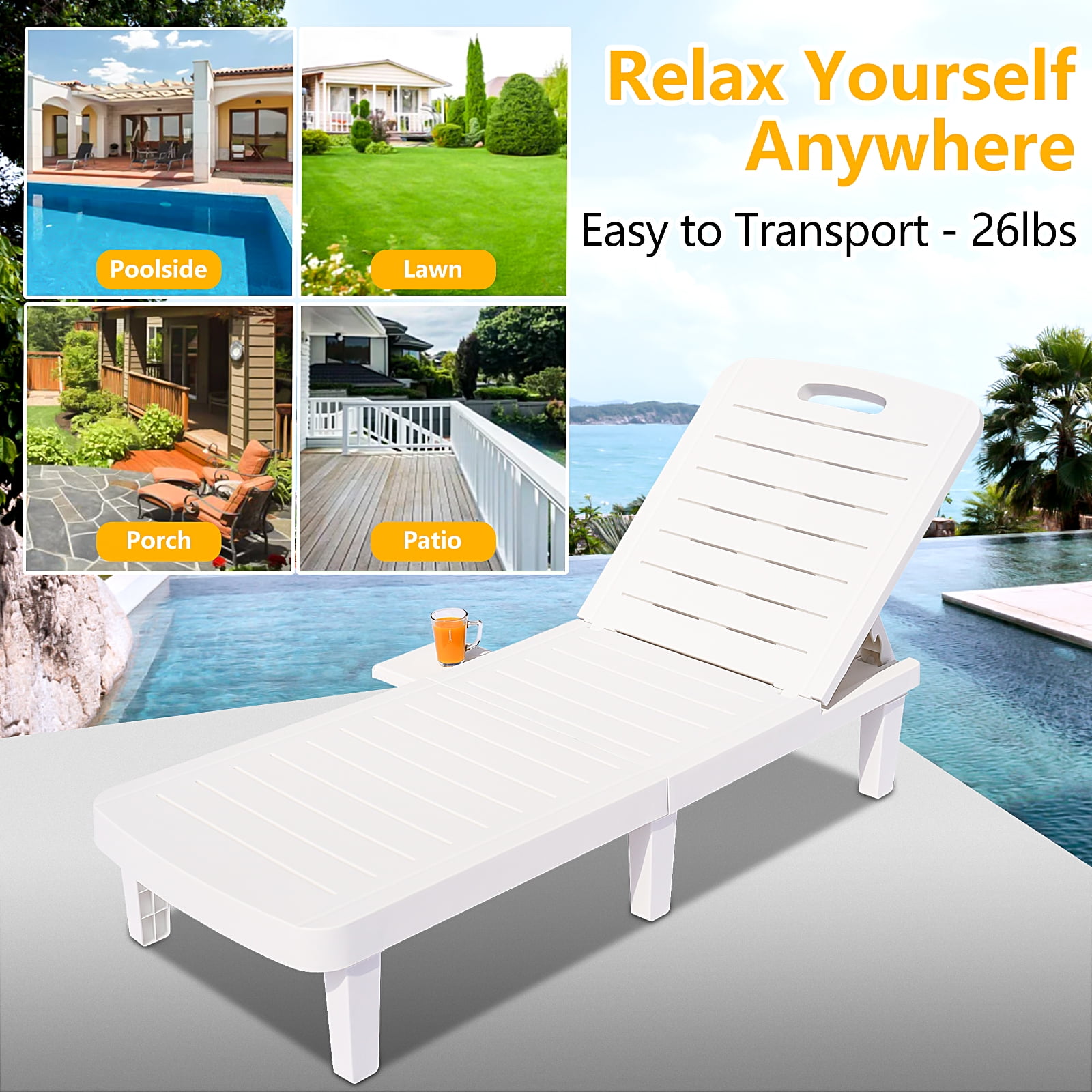 Outdoor Lounge Chair Set with Adjustable Backrest & Table