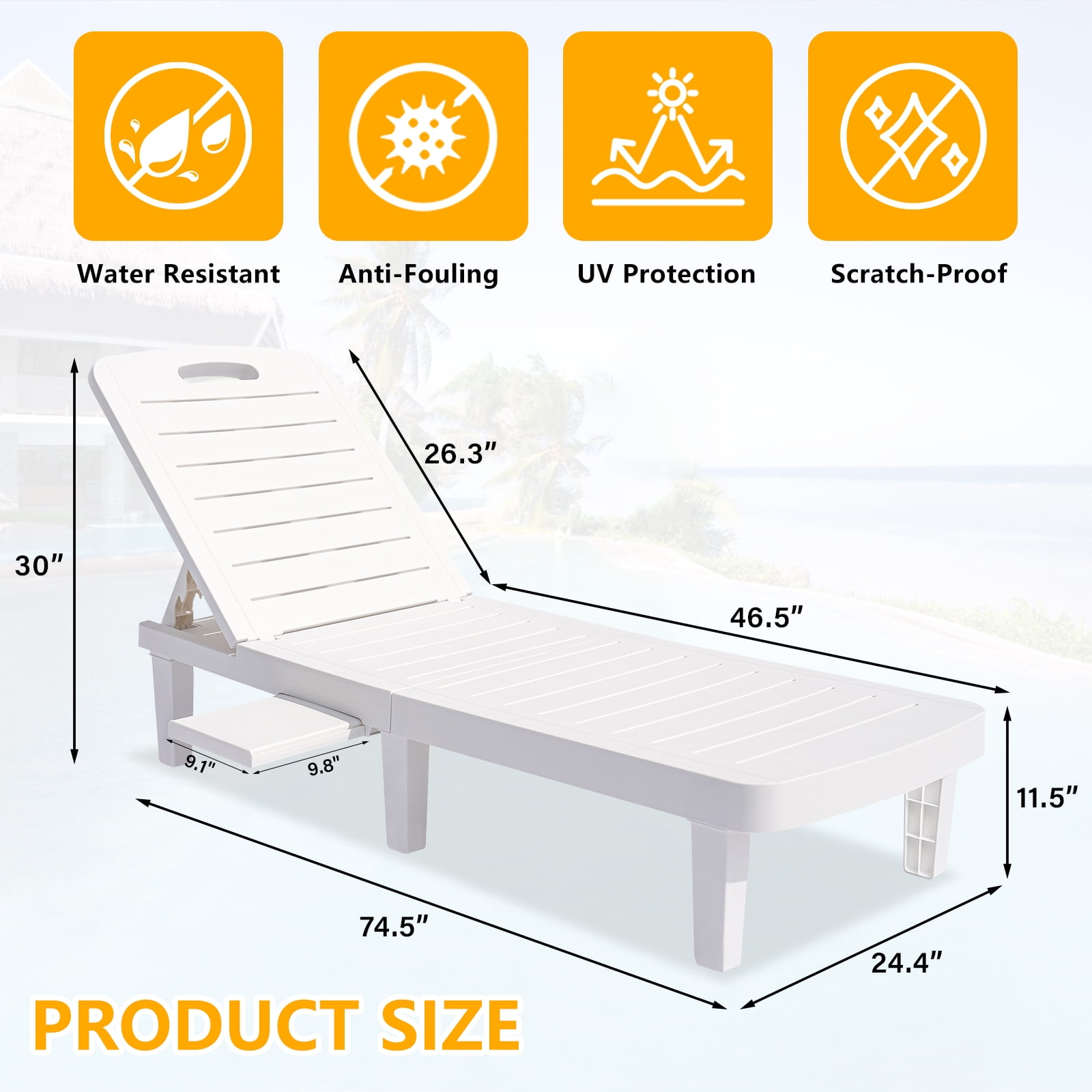 Outdoor Lounge Chair Set with Adjustable Backrest & Table
