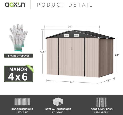 Aoxun Outdoor Metal Storage Shed for Garden, 6.4x4 FT