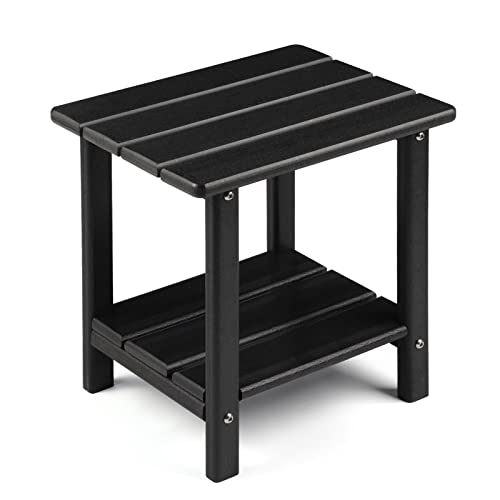 2-Tier Adirondack Patio Side Table, Weather Resistant Black