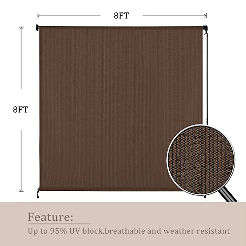 VICLLAX Patio Cordless Roller Shade, 8' x 8', Mocha