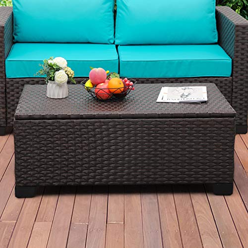 Brown Rattan Outdoor Storage Coffee Table with Cover