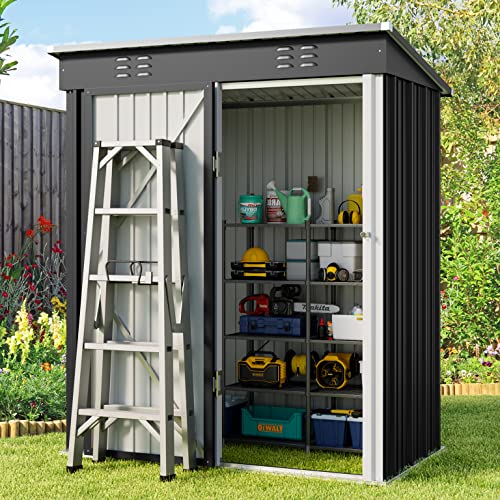 Gizoon Outdoor Storage Shed with Lockable Door, Dark Gray
