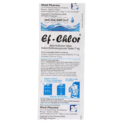 Ef-Chlor Water Purification Tablets - Emergency Prep, Travel, Camping