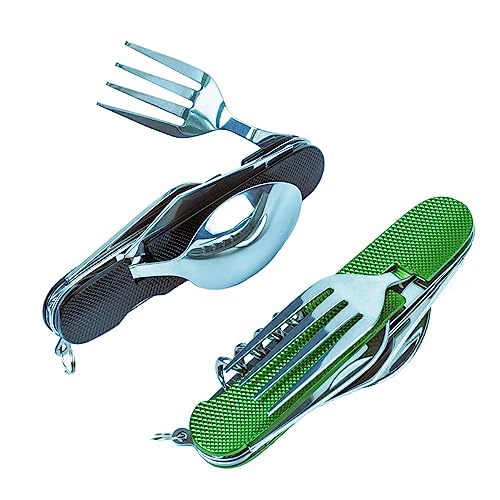 Multi-Function 6-in-1 Camping Utensil Set (Black + Green)