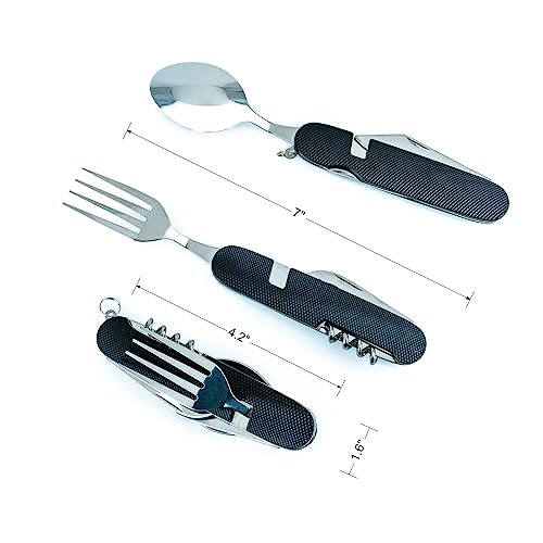 Multi-Function 6-in-1 Camping Utensil Set (Black + Green)