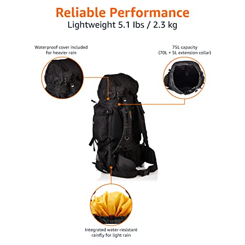 Black 75L Hiking Camping Rucksack Backpack with Rainfly
