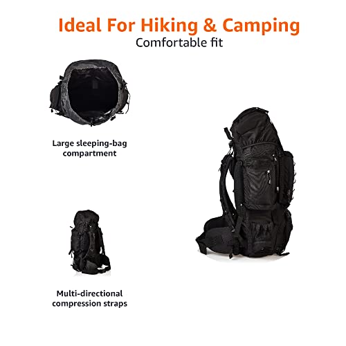 Black 75L Hiking Camping Rucksack Backpack with Rainfly