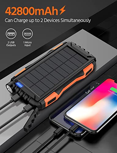 Portable Solar Charger with Power Bank & Flashlight