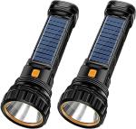 2-Pack Solar Rechargeable 1000 Lumens LED Flashlights