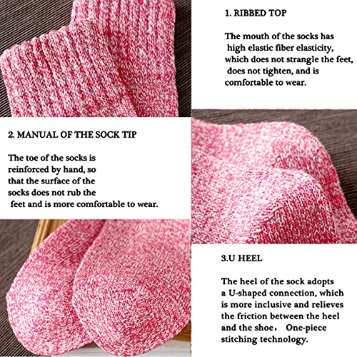 JUNAN 5Pairs Ladies thermal Winter socks, Womens Thick Knitting Warm & comfy Wool Crew Vintage Style Sock (D-thread)