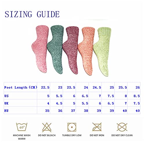 JUNAN 5Pairs Ladies thermal Winter socks, Womens Thick Knitting Warm & comfy Wool Crew Vintage Style Sock (D-thread)