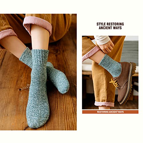 JUNAN 5Pairs Ladies thermal Winter socks, Womens Thick Knitting Warm & comfy Wool Crew Vintage Style Sock (D-thread)