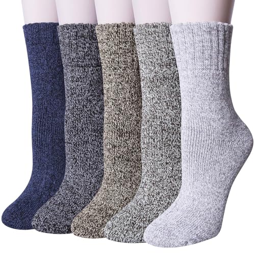 Loritta 5 Pairs Womens Wool Socks Winter Warm Socks Thick Knit Cabin Crew Cozy Boot Socks Gifts for Women, Multicolor 021a