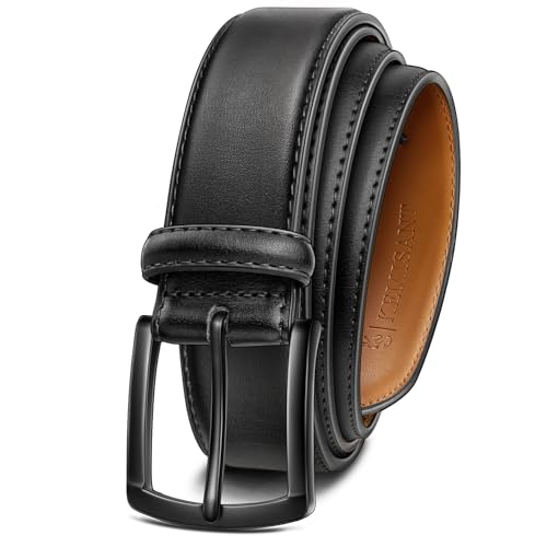 KEMISANT Men Belt-Genuine Leather Belt for Men Dress Casual Golf Jeans 1 3/8"(Black,38"-40" Waist Adjustable)