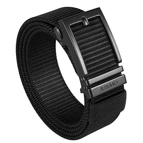 JUKMO Ratchet Belt for Men, Nylon Web Tactical Belt with Automatic Slide Buckle (Black, Large)