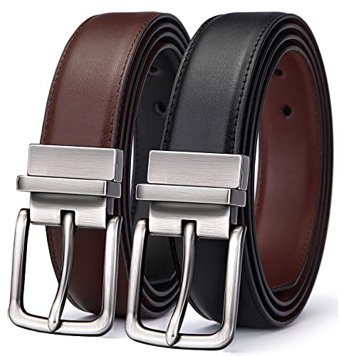 BULLIANT Men's Belt,Reversible Belt 1.25" For Gift Mens Casual Golf Dress pants shirts,One Reverse For 2 Sides(Black/Light Brown,32"-34" Waist Adjustable)