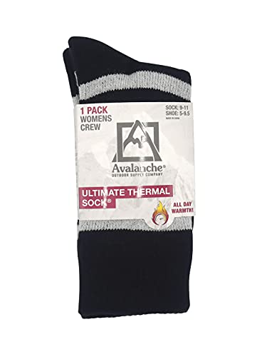 Avalanche Women's Thermal Crew Socks, Indoor/Outdoor Everyday Heathered Stripes Soft Lined Thermal Socks For Women 1-Pack