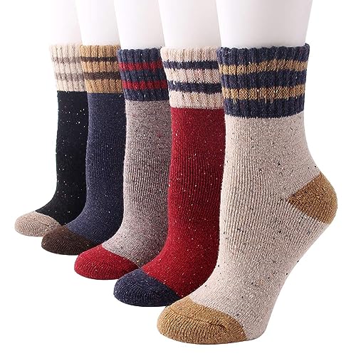 IIG 5 Pairs Women's Vintage Style Thick Wool Warm Winter Crew Socks (Multicolour06)