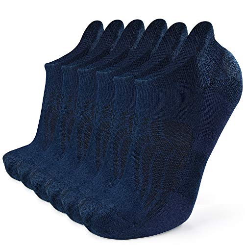 Busy Socks Fuzzy Thermal Wool Walking Socks Woman, Mens Non Blister Seamless Toe Merino Wool Ankle Heavy Cushion Elastic Sock, Navy, Medium, 6 Pairs