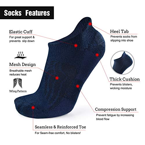 Busy Socks Fuzzy Thermal Wool Walking Socks Woman, Mens Non Blister Seamless Toe Merino Wool Ankle Heavy Cushion Elastic Sock, Navy, Medium, 6 Pairs