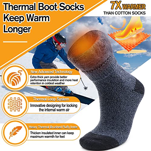 Welwoos Heated Thermal Socks for Men & Women Warm Winter Ski Thick Boot Insulated Gift Stocking Stuffers Socks 3 Pairs (Blue Stripe,L)