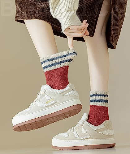 IIG 5 Pairs Women's Vintage Style Thick Wool Warm Winter Crew Socks (Multicolour06)
