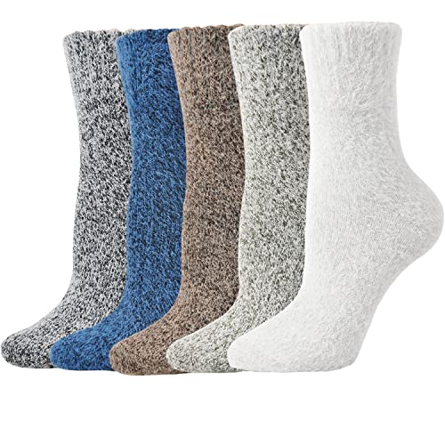 Marchare Women Wool Warm Thick Fluffy Socks Winter Fuzzy Cozy Socks For Women Brown/Blue/Grey/Light Grey/Dark Grey 5-8