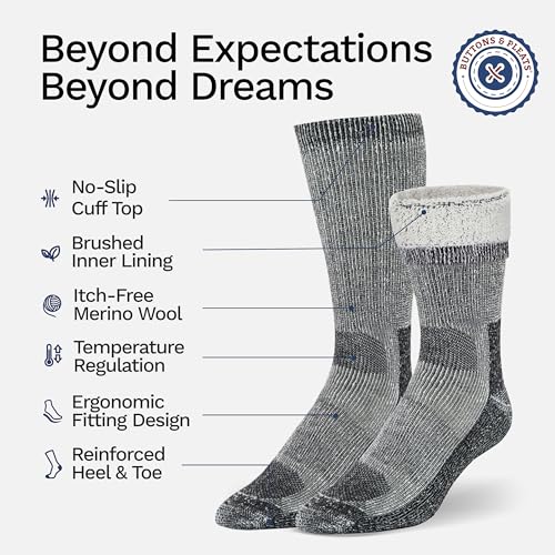Buttons & Pleats Wool Socks for Men Women Merino Thermal Warm Cozy Winter Fuzzy Boot Sock Charcoal ML