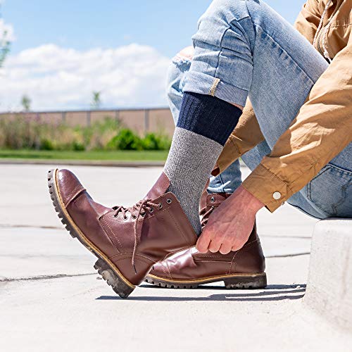 HOT FEET Winter Boot Socks for Men 8 Pairs, Cold Weather Cozy Long Crew Socks, Cotton Blend Warm Socks Size 6–12.5, GRAY/RED/NAVY