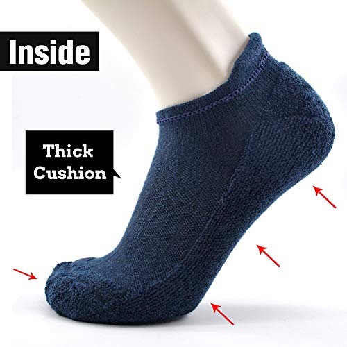 Busy Socks Fuzzy Thermal Wool Walking Socks Woman, Mens Non Blister Seamless Toe Merino Wool Ankle Heavy Cushion Elastic Sock, Navy, Medium, 6 Pairs