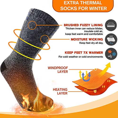 Welwoos Heated Thermal Socks for Men & Women Warm Winter Ski Thick Boot Insulated Gift Stocking Stuffers Socks 3 Pairs (Blue Stripe,L)