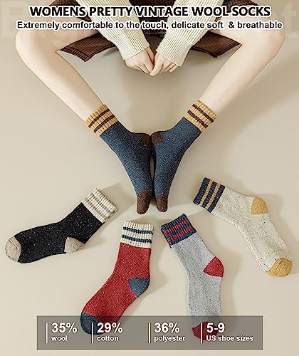 IIG 5 Pairs Women's Vintage Style Thick Wool Warm Winter Crew Socks (Multicolour06)