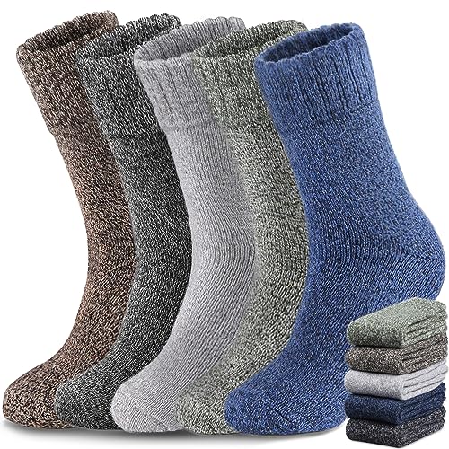 Yeblues 5 Pairs Merino Wool Socks Mens, Thick Warm Winter Socks, Hiking Socks Soft Casual Socks for Men,SIZE 6-13