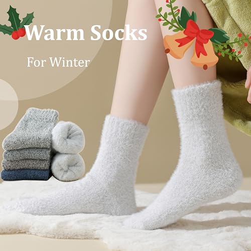Marchare Women Wool Warm Thick Fluffy Socks Winter Fuzzy Cozy Socks For Women Brown/Blue/Grey/Light Grey/Dark Grey 5-8