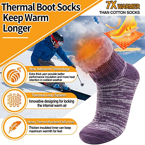 Welwoos Heated Thermal Socks for Women & Men Winter Warm Ski Thick Boot Insulated Gift Socks Stocking Stuffers for Women 3 Pairs (Purple & Blue & Grey B,M)