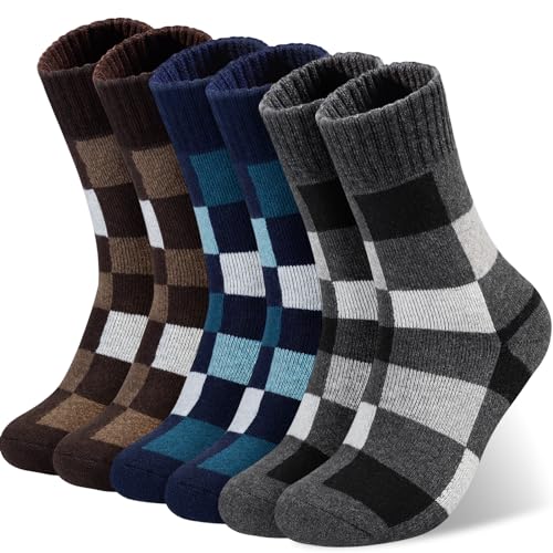 Yeblues Winter Socks Mens, Thick Warm Merino Wool Socks, Super Soft Thermal Casual Boot Socks Hiking Socks -3 Pairs (Size 12-17)
