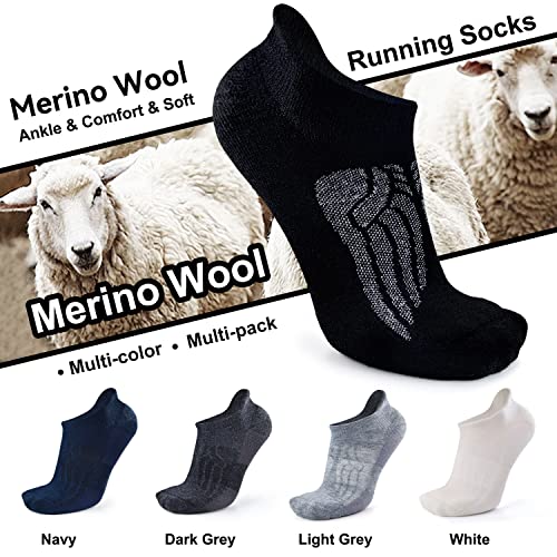 Busy Socks Fuzzy Thermal Wool Walking Socks Woman, Mens Non Blister Seamless Toe Merino Wool Ankle Heavy Cushion Elastic Sock, Navy, Medium, 6 Pairs