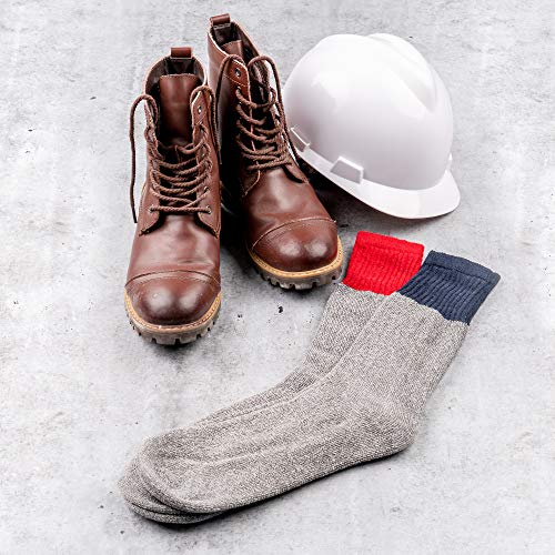 HOT FEET Winter Boot Socks for Men 8 Pairs, Cold Weather Cozy Long Crew Socks, Cotton Blend Warm Socks Size 6–12.5, GRAY/RED/NAVY