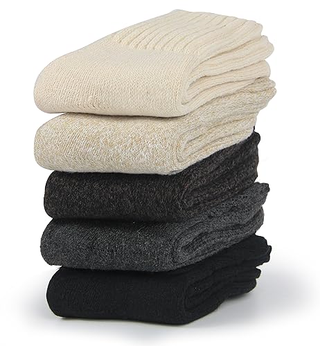 BenSorts Women Winter Solid Socks Thick Warm Wool Socks Cozy Crew Socks for Women Black White Gray Beige Brown 5 Pairs Pack