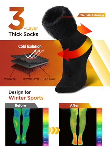 Bymore 2Pairs Thermal Socks for Men,Heated Thick Crew Socks,Warm Winter Socks Insulated Cold Weather
