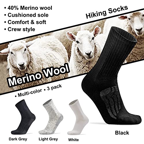 Busy Socks 3 Pack Women 's Heavy Wool Boot Crew Socks for Cold Weather Youth Boys Girls Winter Hot Warm Comfort Full Cushioned Ultra Soft Thick Socks for Backpacking, Light Grey, Medium