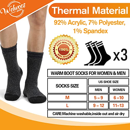 Welwoos Heated Thermal Socks for Men & Women Warm Winter Ski Thick Boot Insulated Gift Stocking Stuffers Socks 3 Pairs (Blue Stripe,L)