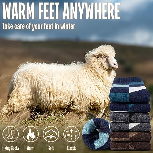 Yeblues Winter Socks Mens, Thick Warm Merino Wool Socks, Super Soft Thermal Casual Boot Socks Hiking Socks -3 Pairs (Size 12-17)