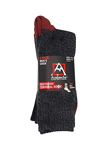 Avalanche Men's High Thermal Sock Multipack, Cushion Arch Support Outdoor Everyday Midweight Thermal Crew Socks For Men 5-Pack