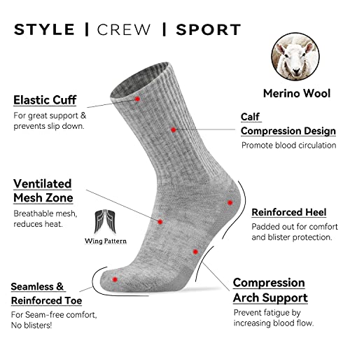 Busy Socks 3 Pack Women 's Heavy Wool Boot Crew Socks for Cold Weather Youth Boys Girls Winter Hot Warm Comfort Full Cushioned Ultra Soft Thick Socks for Backpacking, Light Grey, Medium