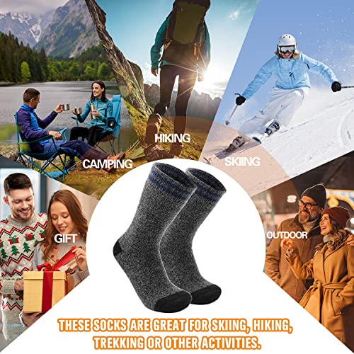 Welwoos Heated Thermal Socks for Men & Women Warm Winter Ski Thick Boot Insulated Gift Stocking Stuffers Socks 3 Pairs (Blue Stripe,L)