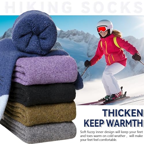 Eyean Women Wool Socks Thickened Winter Cozy Warm Hiking Soft Thermal Boot Crew Socks 5 Pairs (Cat)