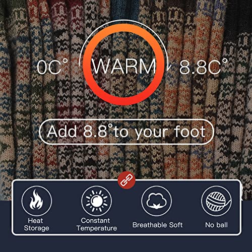 Heatuff Mens Warm Wool Socks Thermal Winter Thick Crew Pattern Socks Cold Weather 5 Pairs