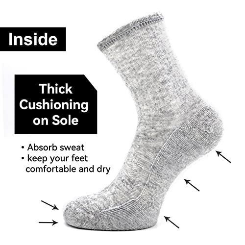 Busy Socks 3 Pack Women 's Heavy Wool Boot Crew Socks for Cold Weather Youth Boys Girls Winter Hot Warm Comfort Full Cushioned Ultra Soft Thick Socks for Backpacking, Light Grey, Medium